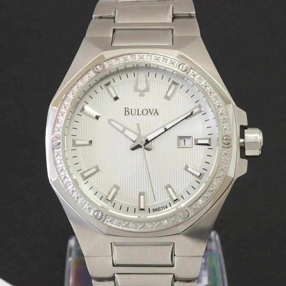 Bulova Men's Watch Diamond-Accent Bezel Integrated Bracelet Silver Textured Dial